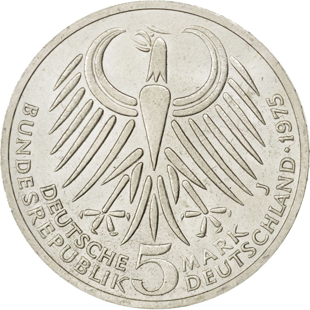 GERMANIA - REPUBBLICA FEDERALE, 5 Mark, 1975, Hamburg, Germany, SPL-, Argento...