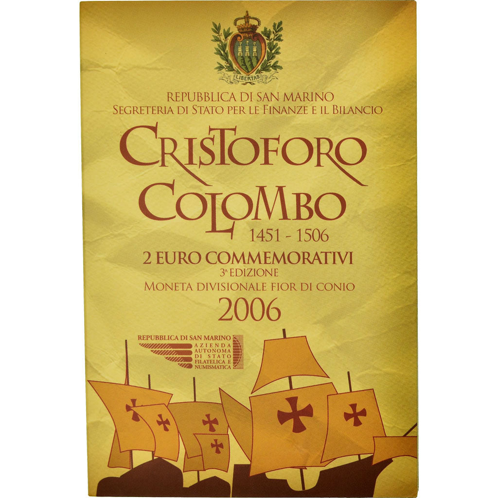 San Marino, 2 Euro, Christophe Colomb, 2006, MS(65-70), Bi-Metallic