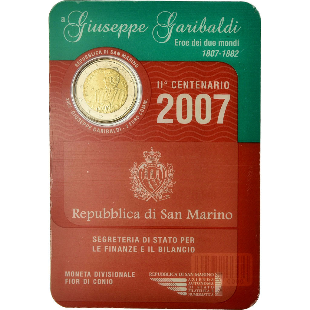 San Marino, 2 Euro, Giuseppe Garibaldi, 2007, MS(65-70), Bimetallic, KM:481