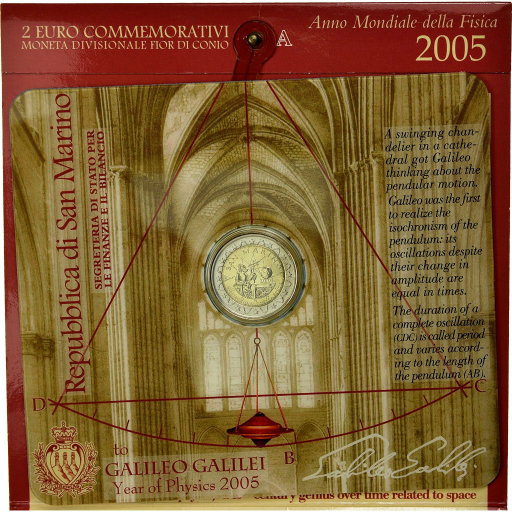 San Marino, 2 Euro, Galileo Galilei, 2005, FDC, Bi-Metallic, KM:469