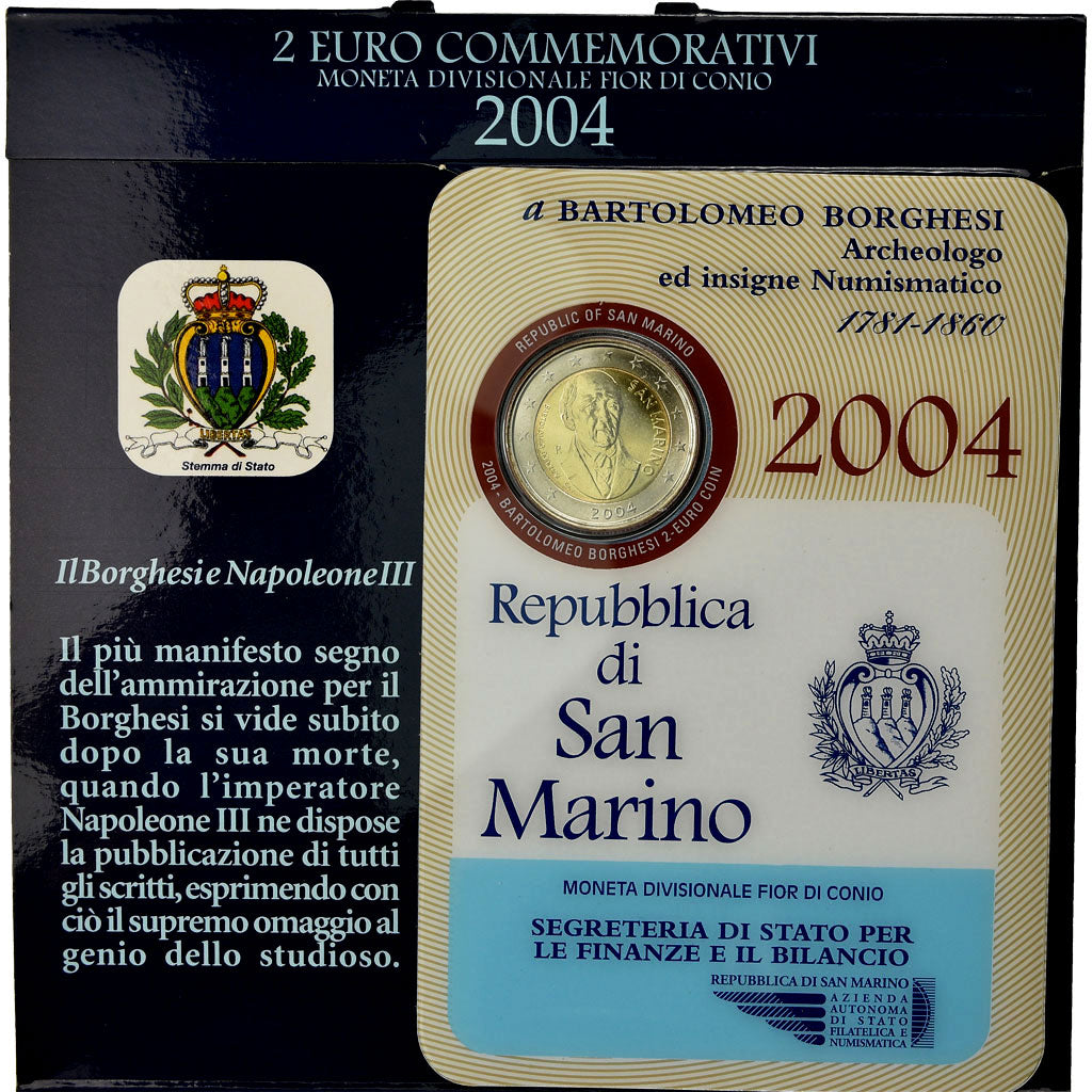 San Marino, 2 Euro, Bartolomeo Borghesi, 2004, MS(65-70), Bi-Metallic