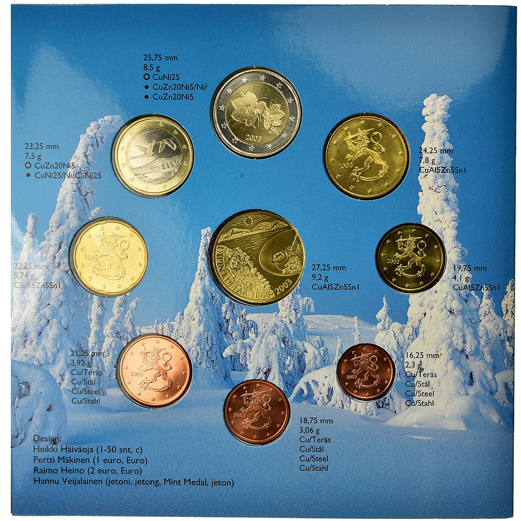 Finlandia, 1 Cent to 2 Euro, 2003, Vantaa, BU, MS(65-70), ND