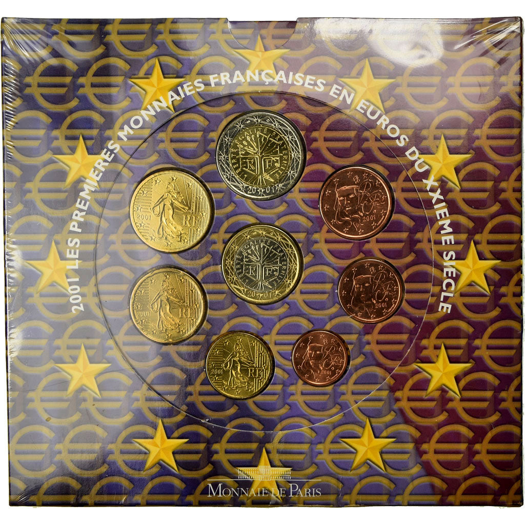 França, 1 Cent to 2 Euro, 2001, BU, MS(65-70), N/D