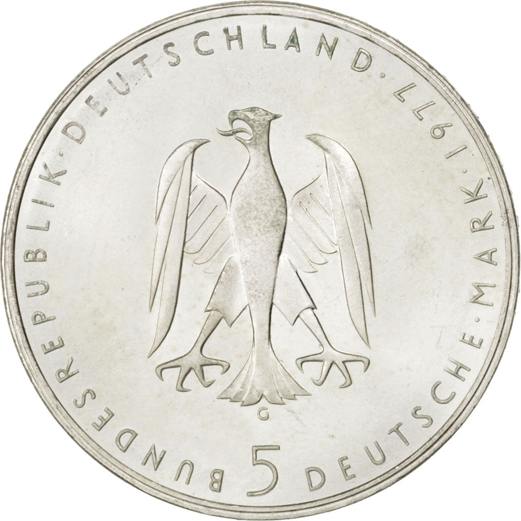 GERMANY - FEDERAL REPUBLIC, 5 Mark, 1977, Karlsruhe, KM #146, MS(65-70),...