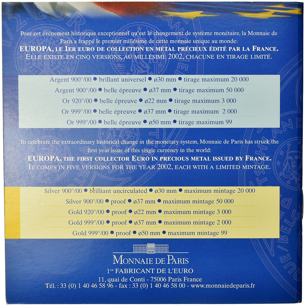 France, 1/4 Euro, Europa, 2002, MS(65-70)