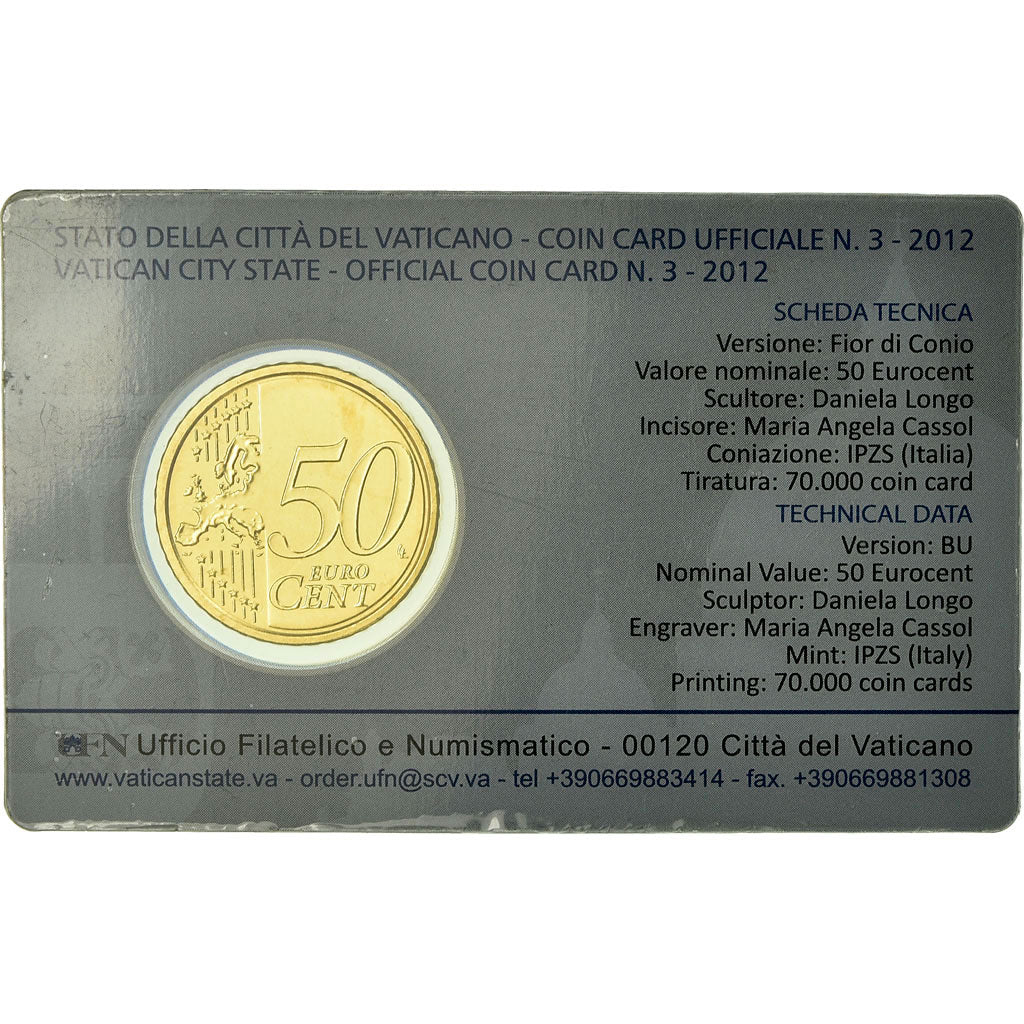 Vatikanstadt, 50 Euro Cent, 2012, Coin card, STGL, Messing