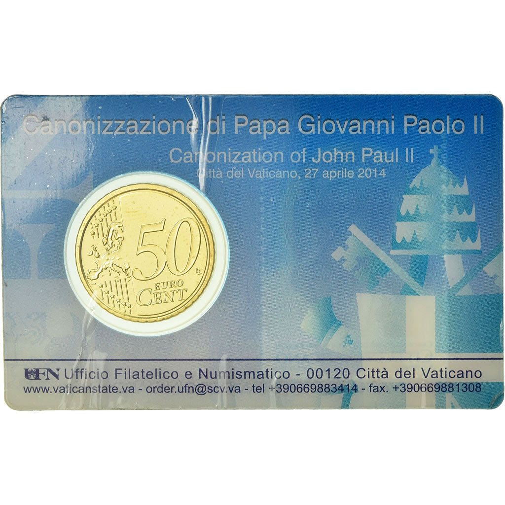 VATICAN CITY, 50 Euro Cent, 2014, Stamp and coin card, MS(65-70), Brass