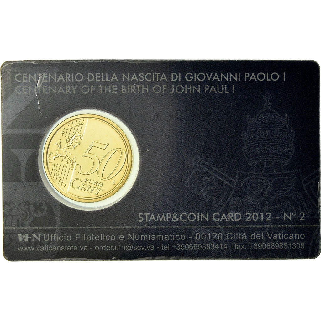 VATICAN CITY, 50 Euro Cent, 2012, Stamp and coin card, MS(65-70), Brass