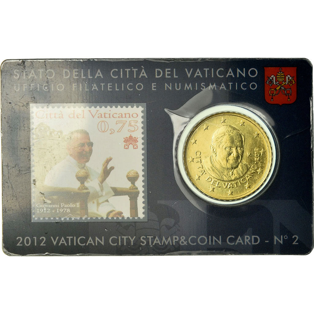 VATICAN CITY, 50 Euro Cent, 2012, Stamp and coin card, MS(65-70), Brass