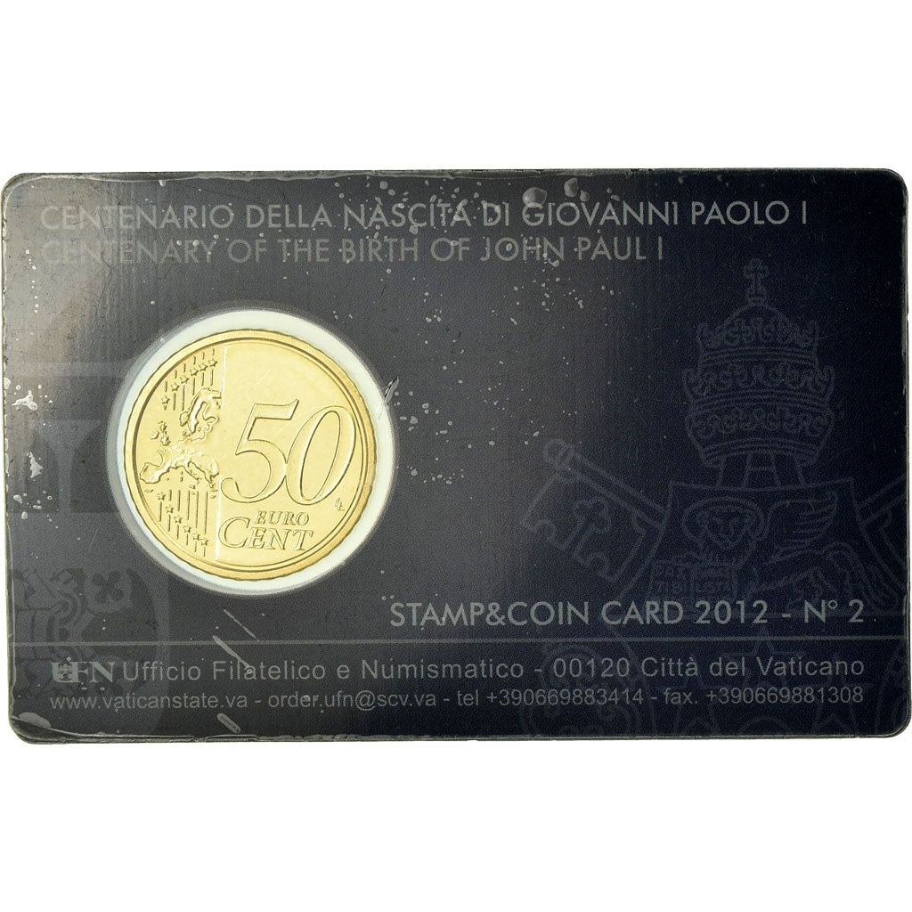 VATICAN CITY, 50 Euro Cent, 2012, Stamp and coin card, MS(65-70), Brass