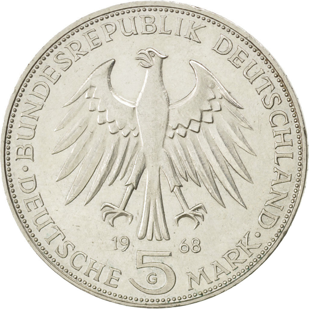 GERMANY - FEDERAL REPUBLIC, 5 Mark, 1968, Karlsruhe, KM #122, MS(65-70),...