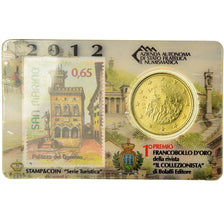 San Marino, 50 Euro Cent, 2012, Stamp and coin card, MS(65-70), Brass