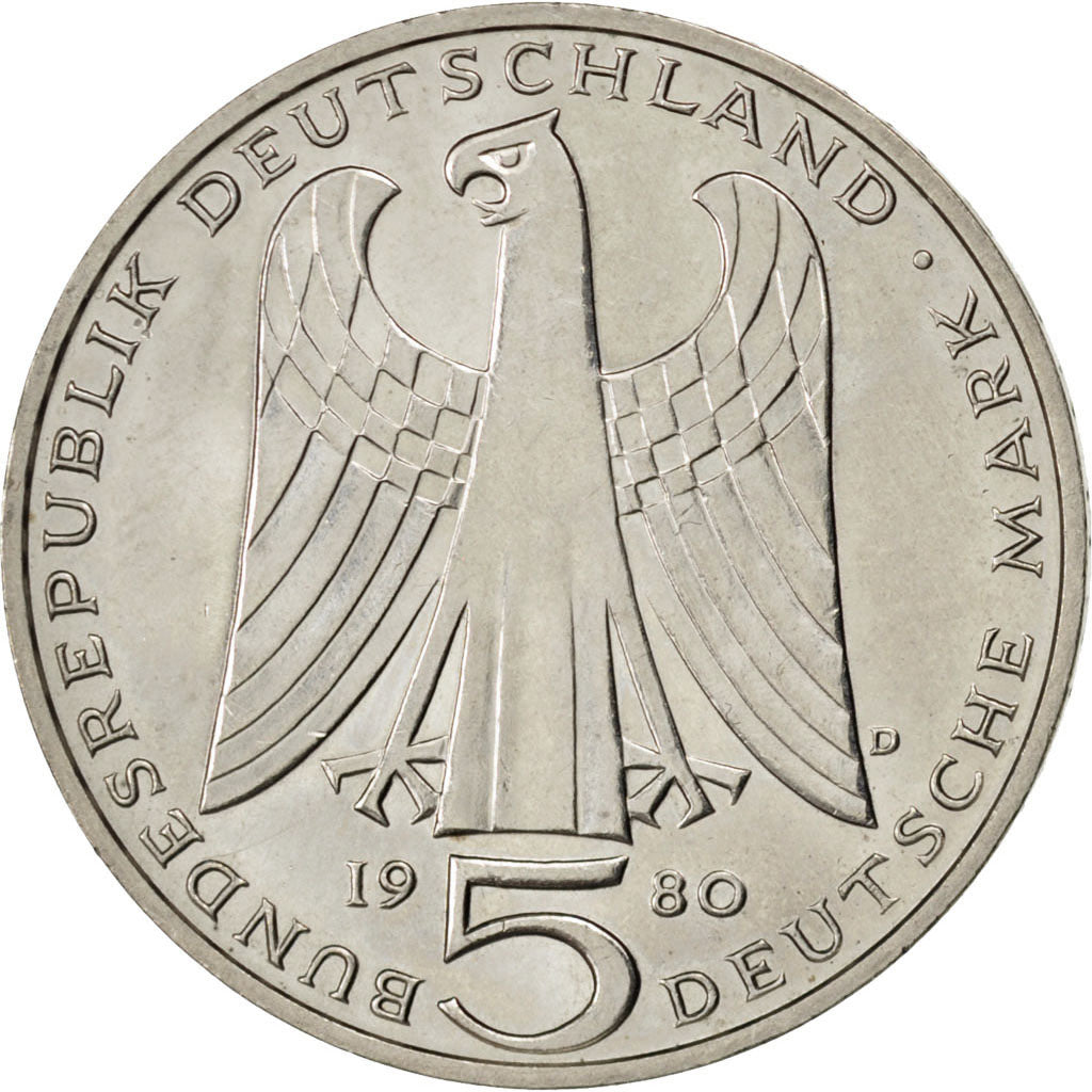 GERMANY - FEDERAL REPUBLIC, 5 Mark, 1980, Munich, KM #152, MS(65-70),...