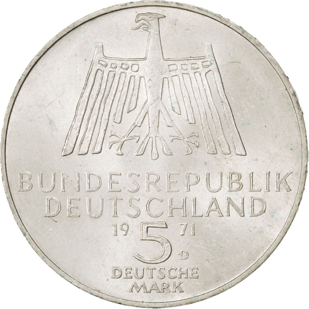 GERMANY - FEDERAL REPUBLIC, 5 Mark, 1971, Munich, KM #129, AU(55-58), Silver,...