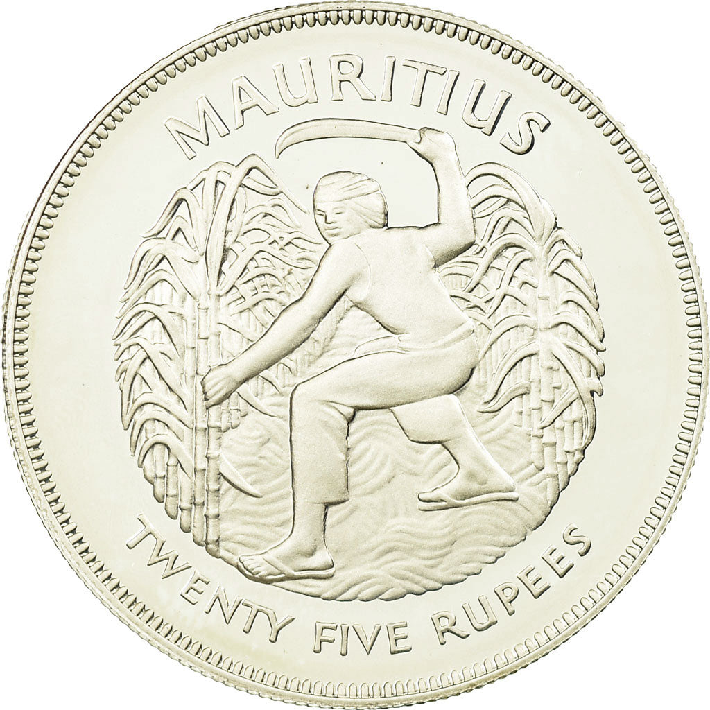 Moeda, Maurícia, 25 Rupees, 1977, Proof, MS(63), Prata, KM:43a