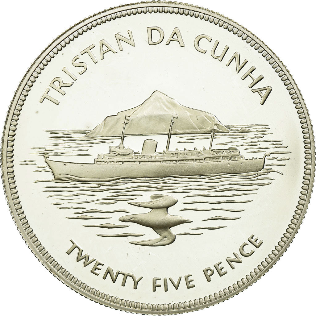 Coin, Tristan Da Cunha, Elizabeth II, 25 Pence, 1977, Franklin Mint, Proof