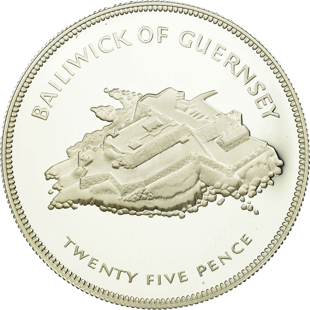 Coin, Guernsey, Elizabeth II, 25 Pence, 1977, Heaton, Proof, MS(65-70), Silver