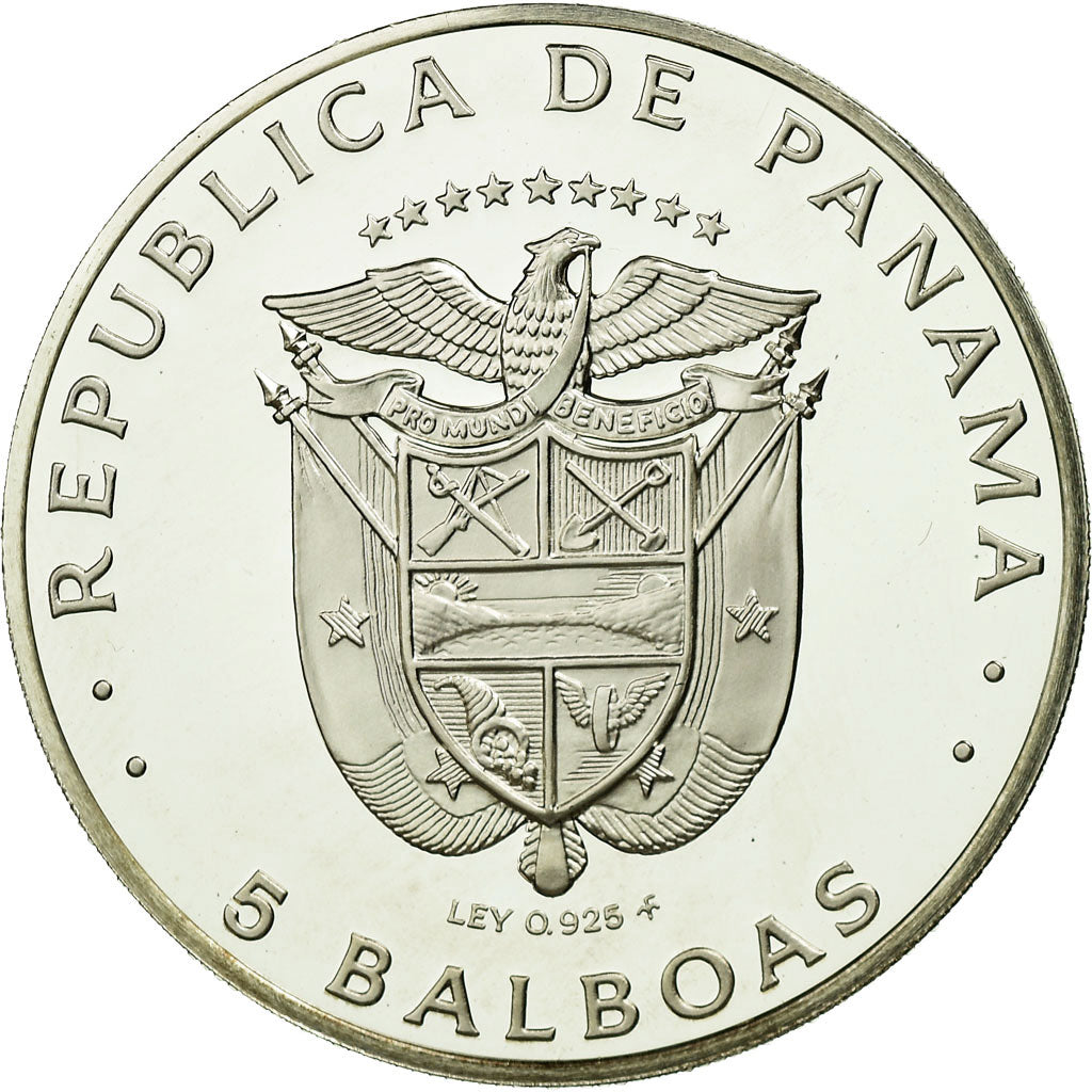 Coin, Panama, 5 Balboas, 1975, U.S. Mint, Proof, MS(65-70), Silver, KM:40.1a