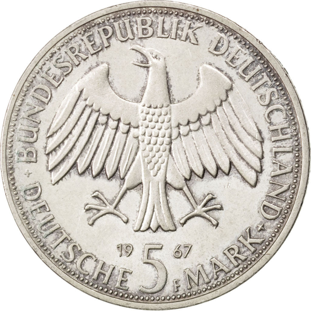 GERMANY - FEDERAL REPUBLIC, 5 Mark, 1967, Stuttgart, KM #120.1, MS(60-62),...