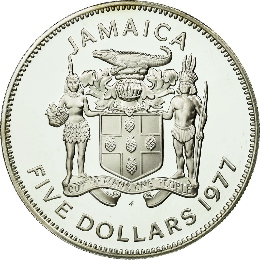 Coin, Jamaica, Elizabeth II, 5 Dollars, 1977, Franklin Mint, USA, Proof