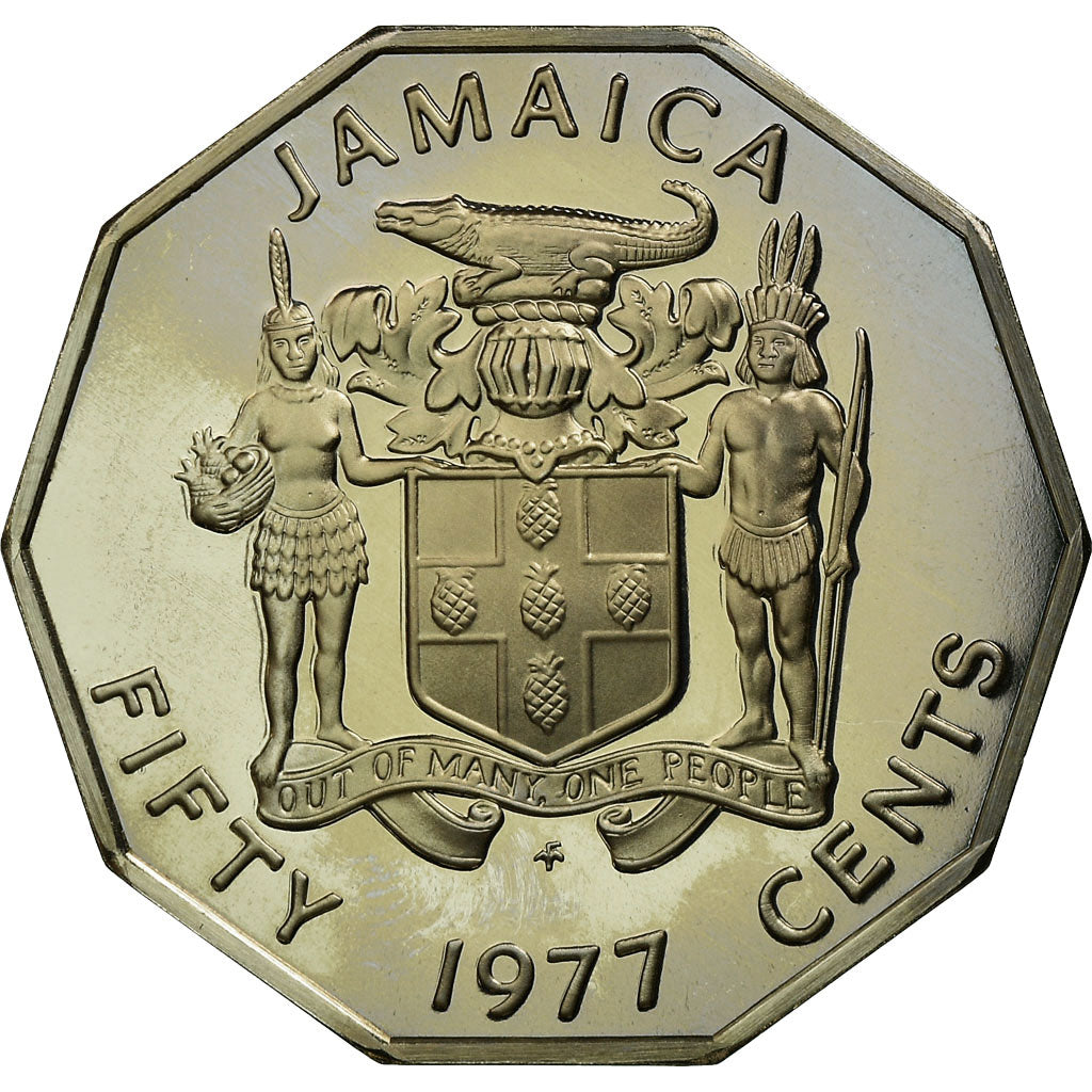 Coin, Jamaica, Elizabeth II, 50 Cents, 1977, Franklin Mint, USA, Proof
