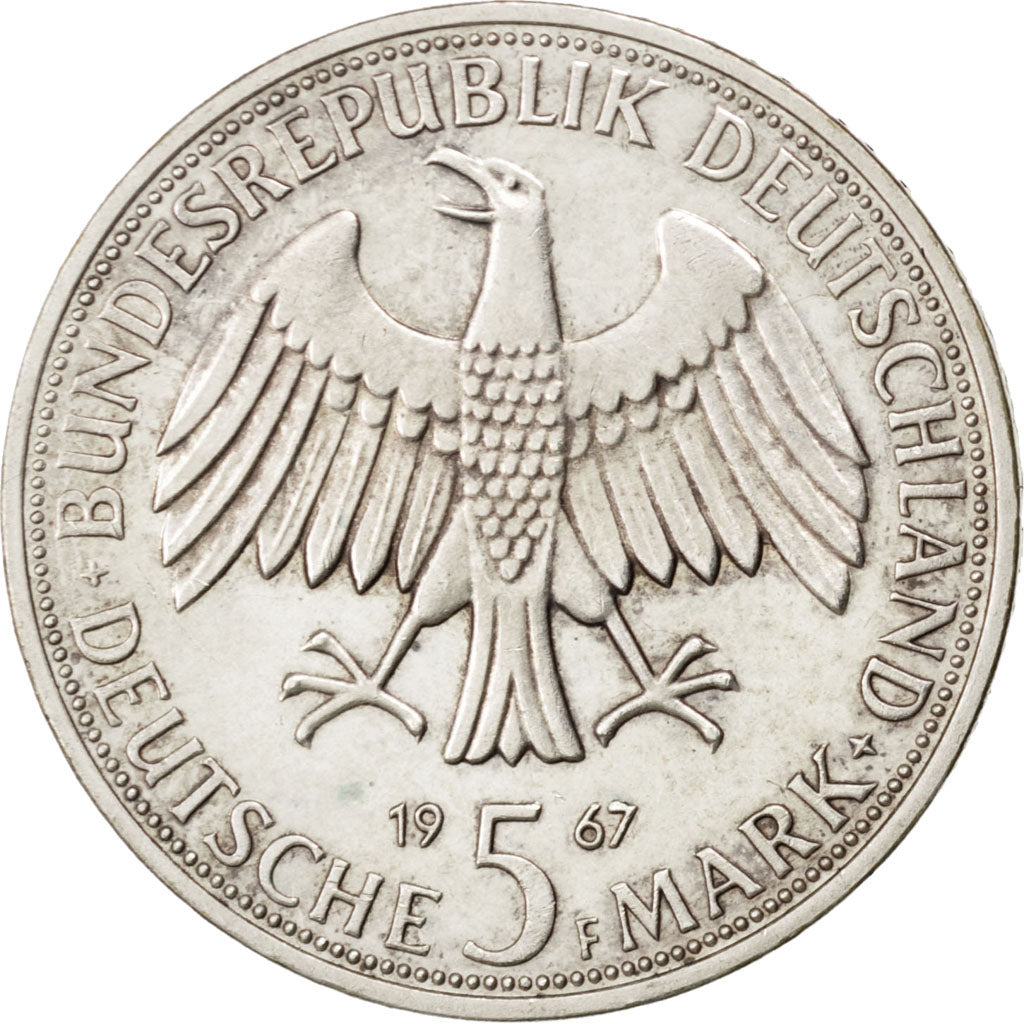 GERMANY - FEDERAL REPUBLIC, 5 Mark, 1967, Stuttgart, KM #120.1, MS(60-62),...