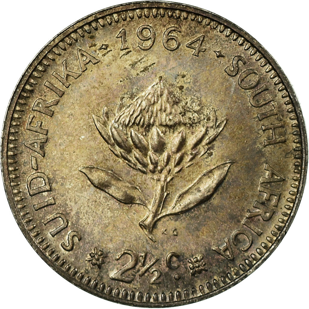 Coin, South Africa, 2-1/2 Cents, 1964, EF(40-45), Silver, KM:58
