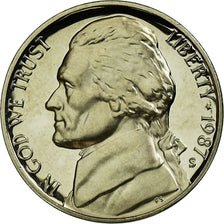 Coin, United States, Jefferson Nickel, 5 Cents, 1987, U.S. Mint, San Francisco