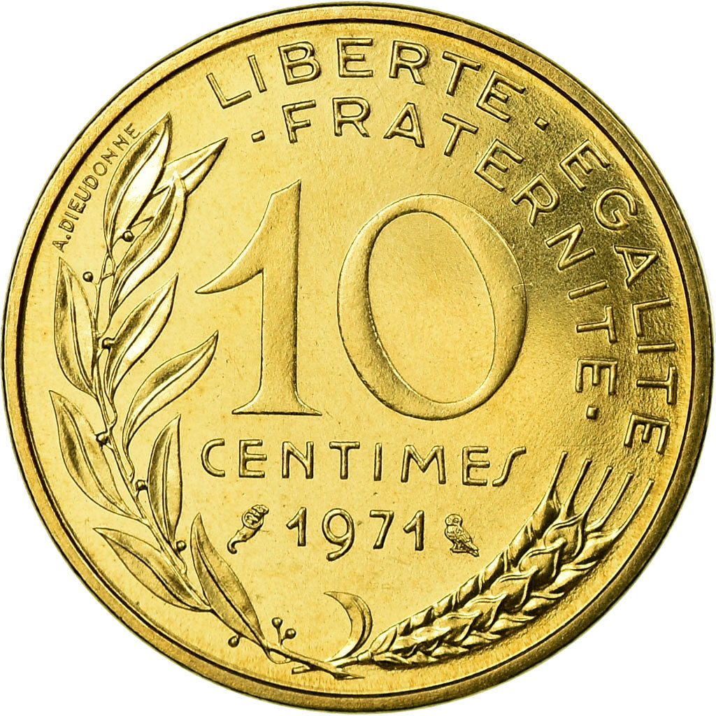 Munten, Frankrijk, Marianne, 10 Centimes, 1971, Paris, FDC, Aluminum-Bronze