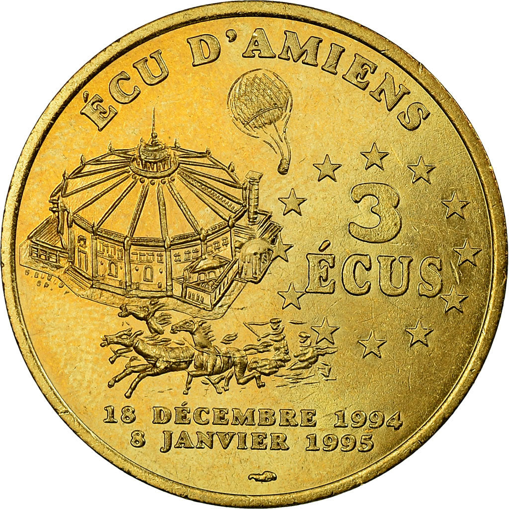 Francia, Token, 3 Ecu d'Amiens, 1994-1995, EBC+, Aluminio y cuproníquel