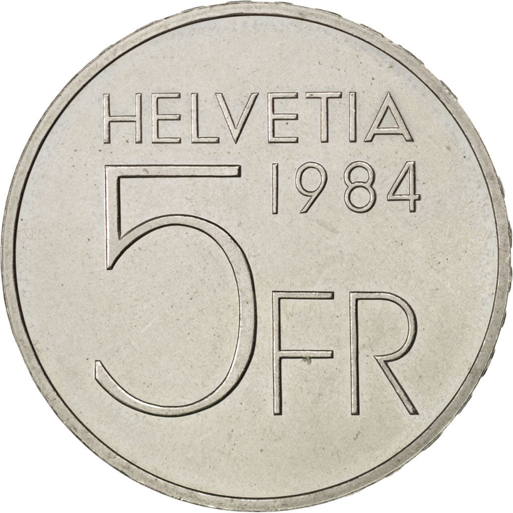 SWITZERLAND, 5 Francs, 1984, KM #63, AU(55-58), Copper-Nickel, 31.45, 13.09