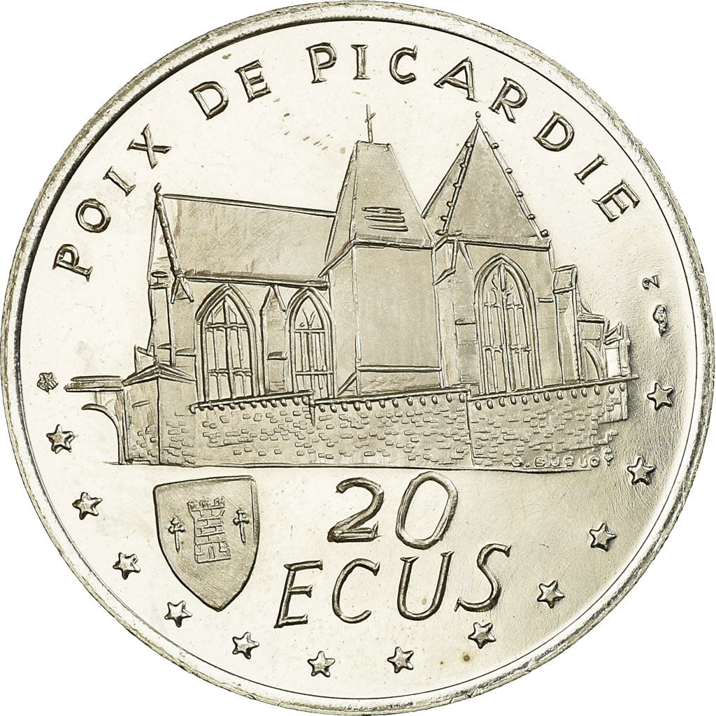 Francja, Token, 20 écus Poix de Picardie - Gastronomie, 1995, AU(55-58), Srebro