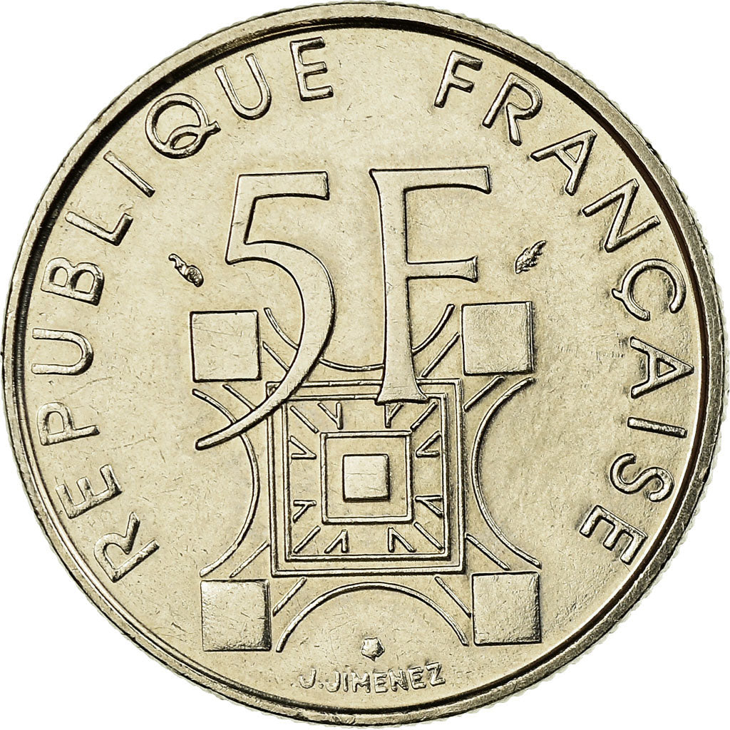 Coin, France, Tour Eiffel, 5 Francs, 1989, Paris, EF(40-45), Nickel, KM:968