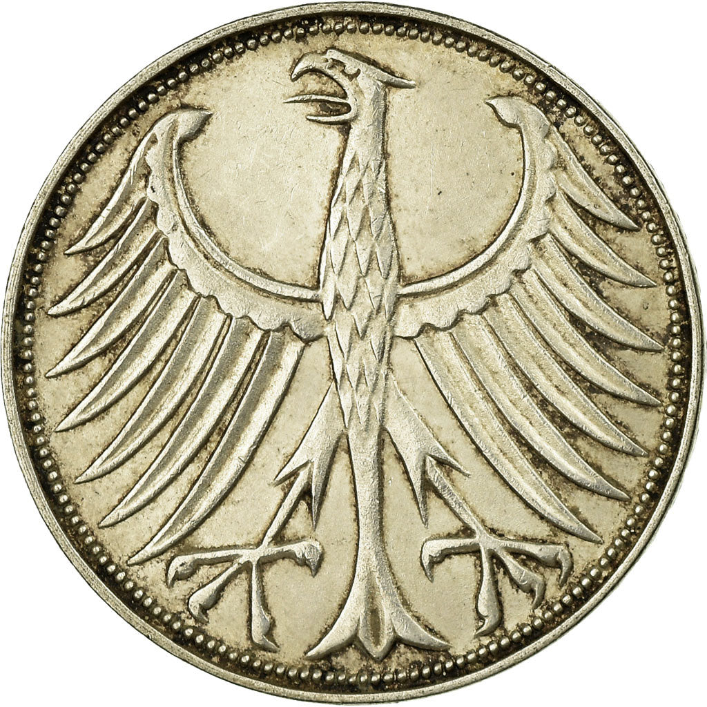 Moneda, ALEMANIA - REPÚBLICA FEDERAL, 5 Mark, 1951, Karlsruhe, MBC, Plata