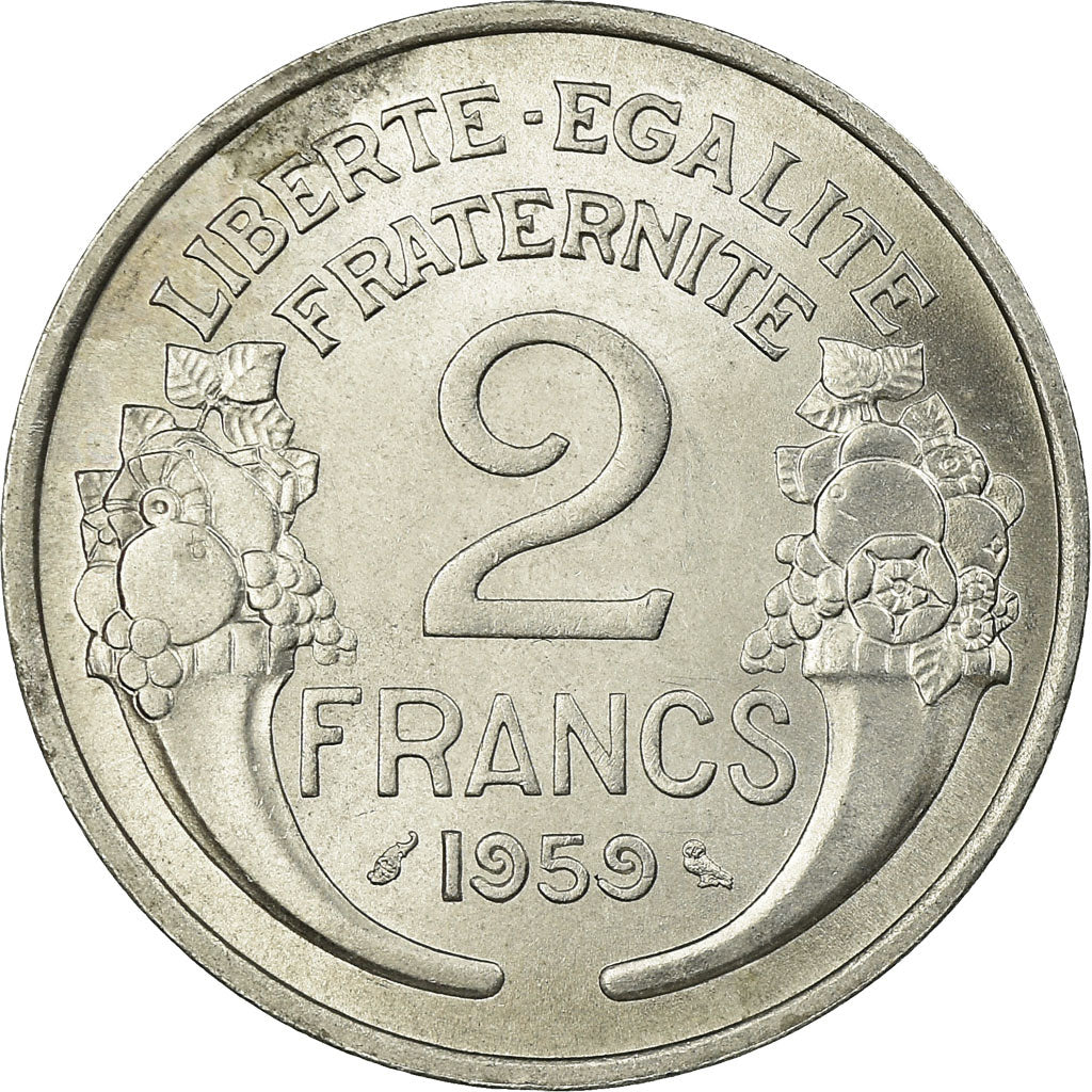 Moneda, Francia, Morlon, 2 Francs, 1959, Paris, SC, Aluminio, KM:886a.1