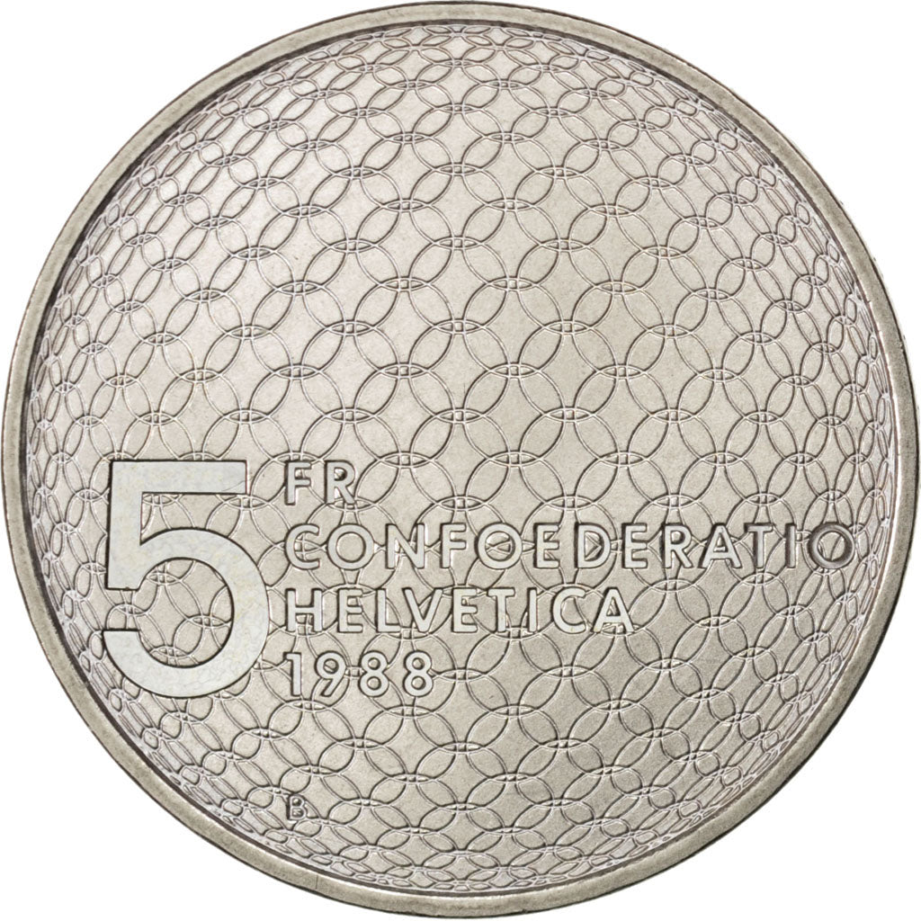 SWITZERLAND, 5 Francs, 1988, Bern, KM #67, AU(55-58), Copper-Nickel, 31.45,...