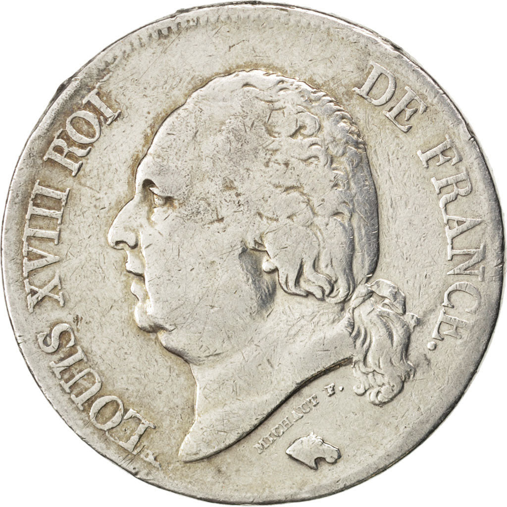FRANCE, Louis XVIII, 5 Francs, 1824, Lyon, KM #711.4, VF(20-25), Silver,...