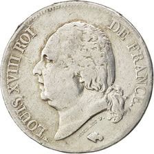 FRANCE, Louis XVIII, 5 Francs, 1824, Lyon, KM #711.4, VF(20-25), Silver,...