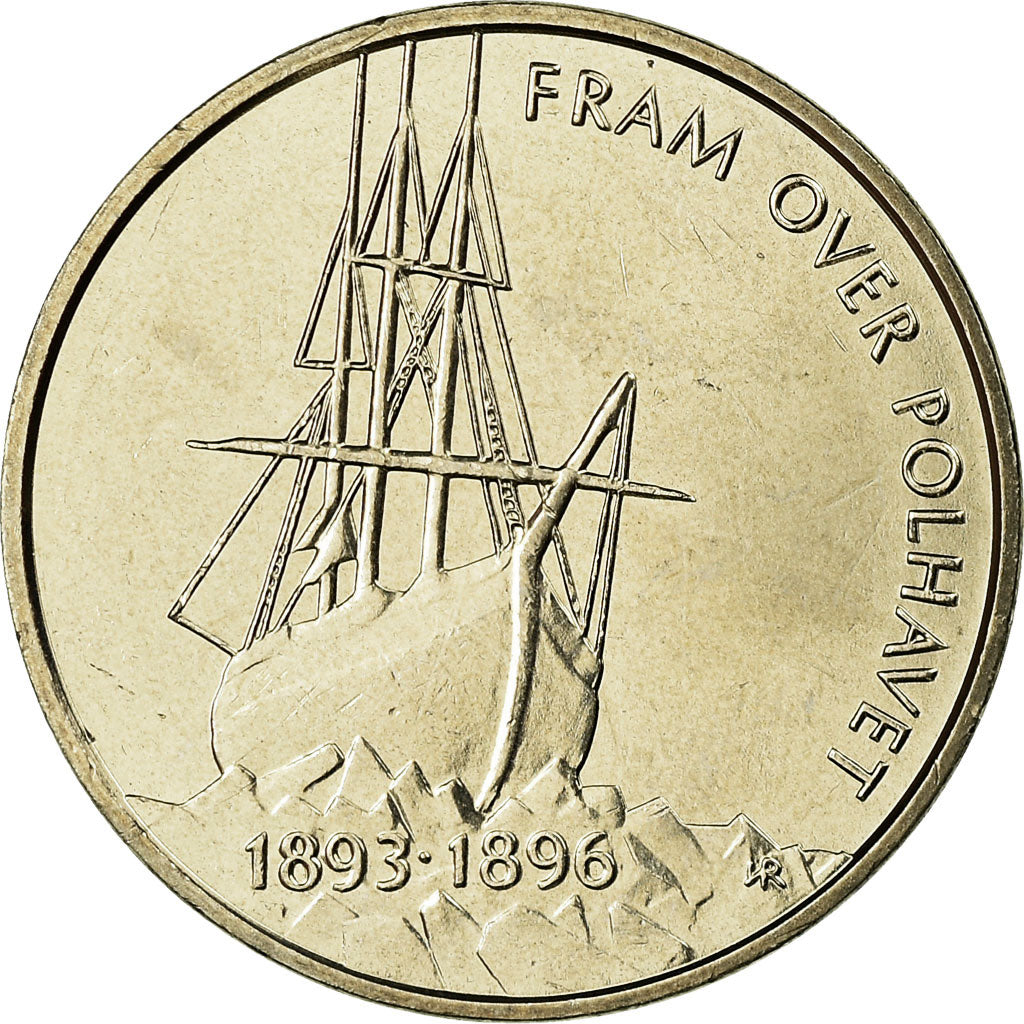 Coin, Norway, Harald V, 5 Kroner, 1996, AU(55-58), Copper-nickel, KM:459