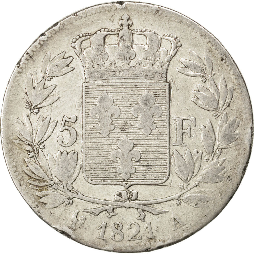 Louis XVIII, 5 Francs 1821, Second Gouvernement Royal, KM 711.1