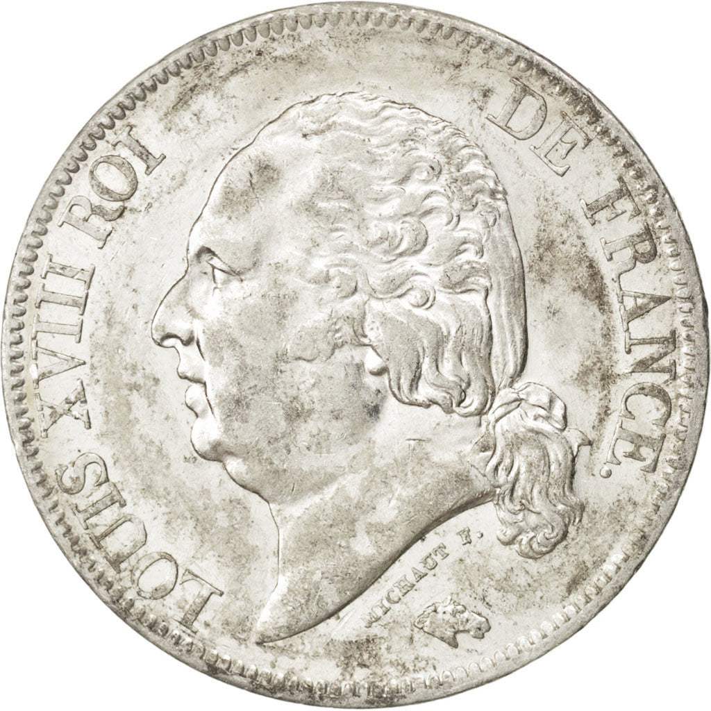 FRANCE, Louis XVIII, 5 Francs, 1822, Paris, KM #711.1, AU(50-53), Silver,...