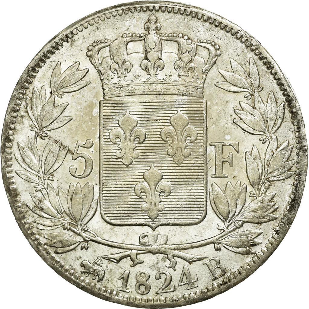 Coin, France, Louis XVIII, Louis XVIII, 5 Francs, 1824, Rouen, AU(50-53)