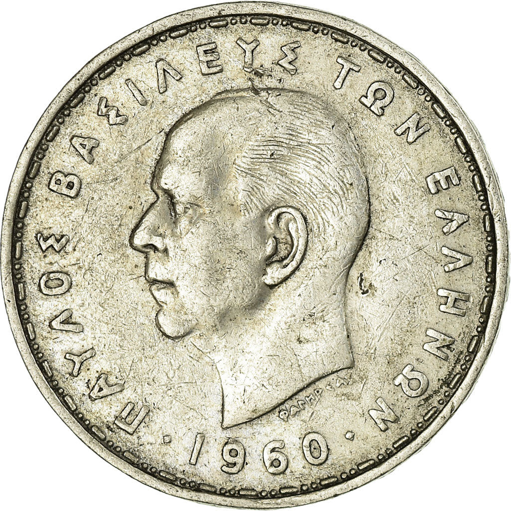 Coin, Greece, Paul I, 20 Drachmai, 1960, VF(30-35), Silver, KM:85