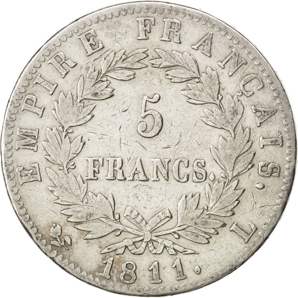 FRANCE, 5 Francs, 1811, Bayonne, KM #694.9, MS(60-62), Silver, Gadoury #584,...