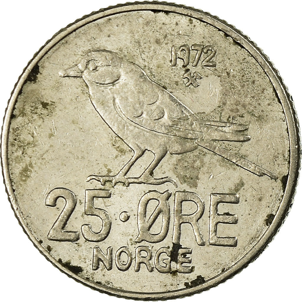 Moneta, Norwegia, Olav V, 25 Öre, 1972, VF(30-35), Miedź-Nikiel, KM:407