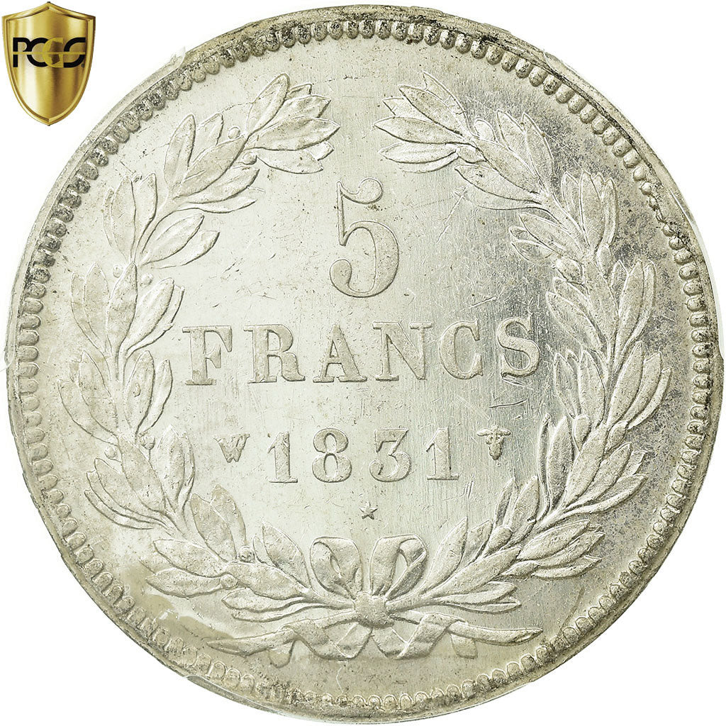 Moneda, Francia, Louis-Philippe, 5 Francs, 1831, Lille, PCGS, AU58, EBC, Plata