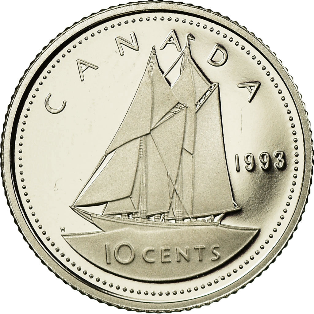 Moneda, Canadá, Elizabeth II, 10 Cents, 1993, Royal Canadian Mint, Ottawa