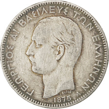 GREECE, 5 Drachmai, 1875, Paris, KM #46, VF(20-25), Silver, 24.65