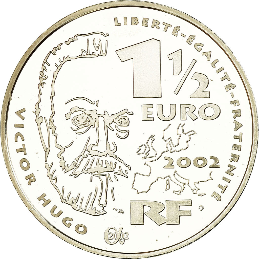 France, 1-1/2 Euro, Gavroche - Victor Hugo, 2002, BE, MS(65-70), Silver