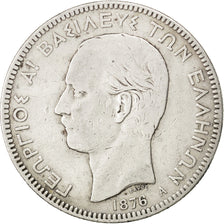 GREECE, 5 Drachmai, 1876, Paris, KM #46, VF(20-25), Silver, 24.76
